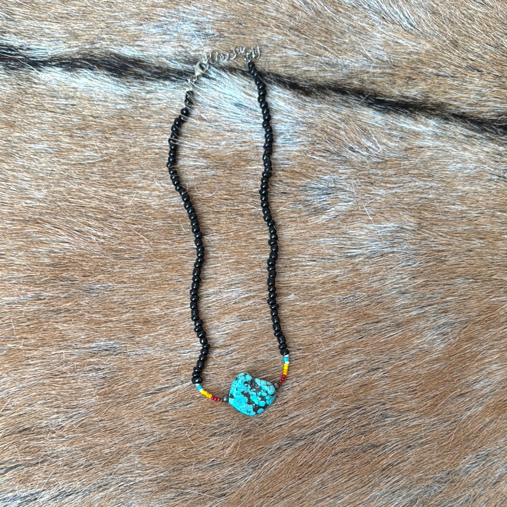 Turquoise Pendant Necklace with Black Cord